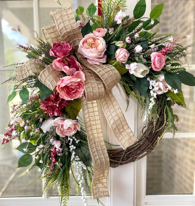 Spring Blushing Rose Tulip Wreath