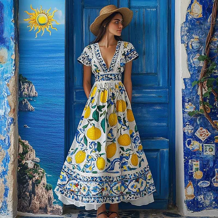 VChics Italian Ceramic Almafi Lemon Summer Dress