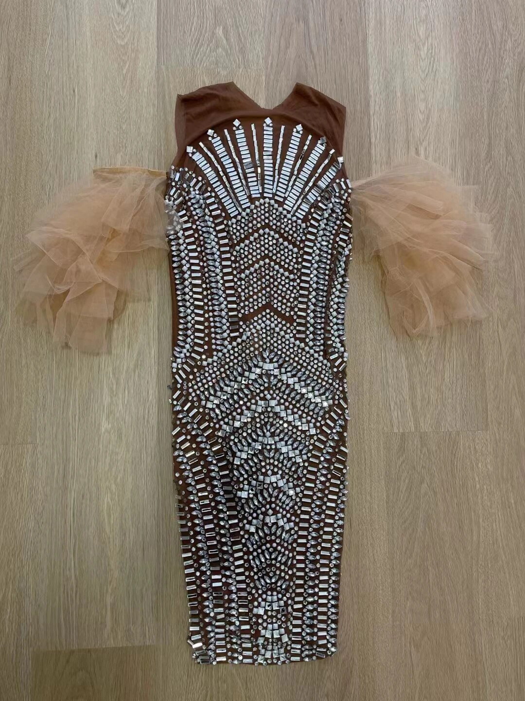 VCSHOES High-end Rhinestones Mesh Middle Long Party Dress Singer Model Catwalk Transparent Stage Wear Birthday Prom Shiny Costume