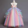 Unicorn Flower Girl Dress Wedding Party Rainbow Tutu Gown Birthday Dresses - honeylives