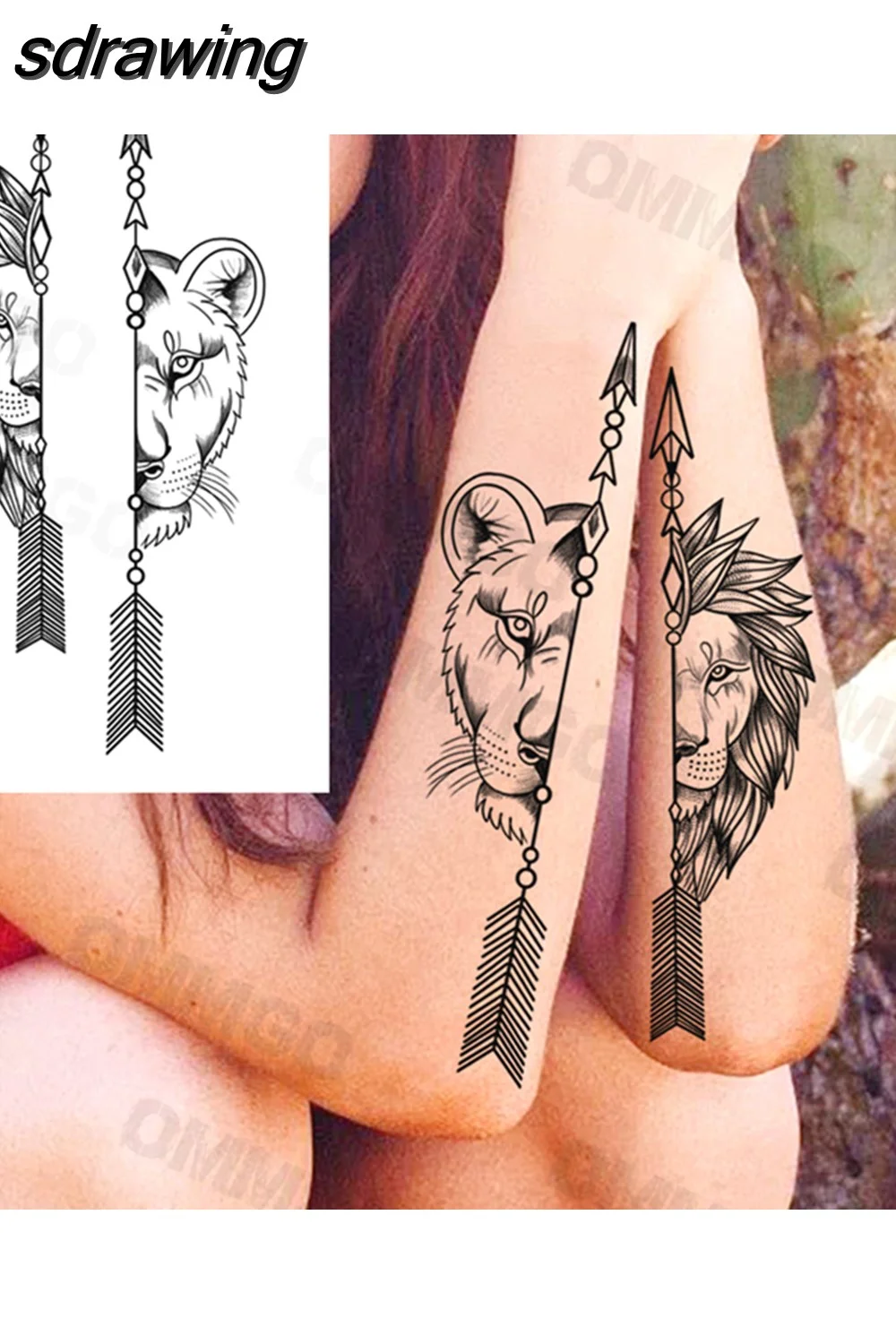 sdrawing Lion Rose Flower Temporary Tattoos For Women Adult Girl Compass Skull Fake Tattoo Arm Thigh Body Art Waterproof Tatoos