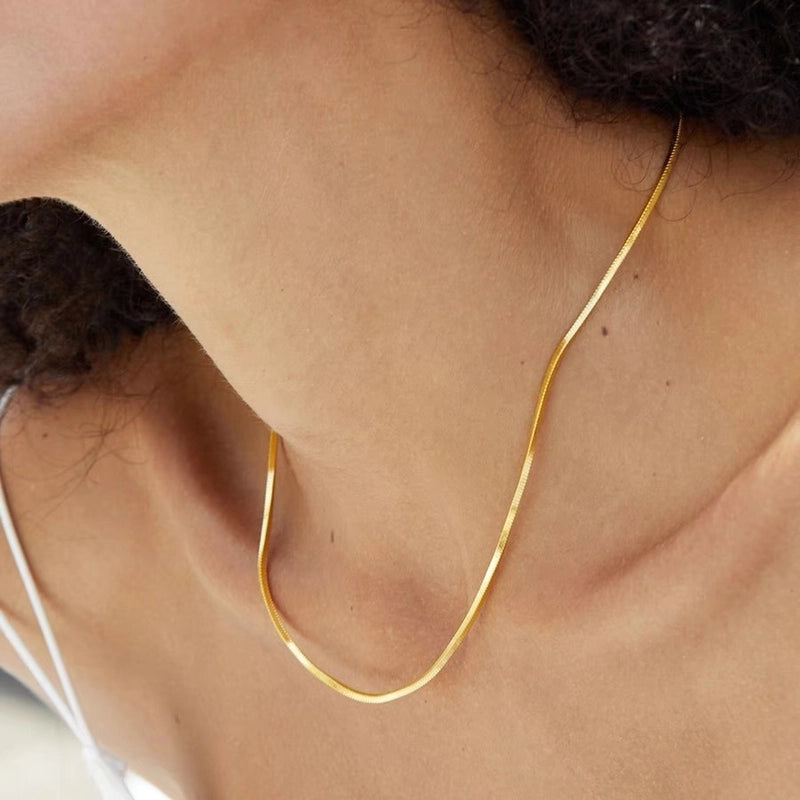 925 Sterling Silver Water Plating Snake Chain Solid Color Necklace