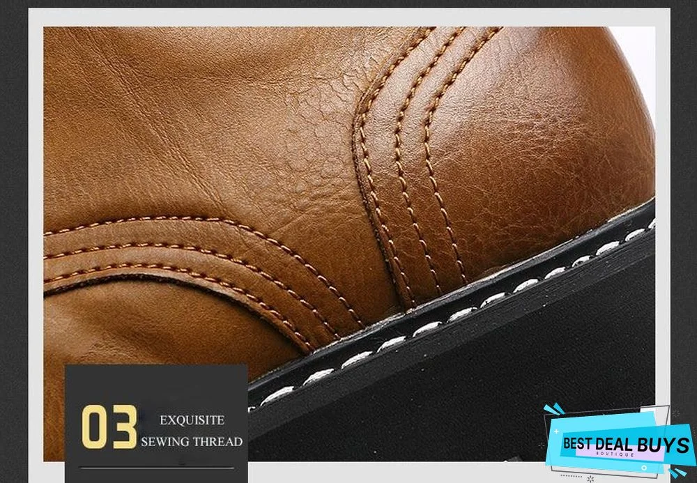 Men Genuine Leather Winter Snow Fashion Boots Pointed Toe Mid-Calf Boots For Men Ankle Non-Slip Shoes