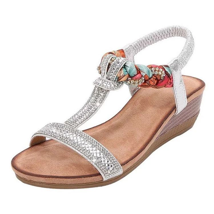 Summer Sandals for Women  with High Heels Wedges Heels Silver Shoes Radinnoo.com