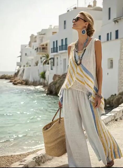 Women's Loose Striped Pants Suit