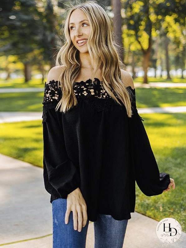 Loose Lace Stitching Chiffon Plus Size Shirt With One-Neck Design For Women