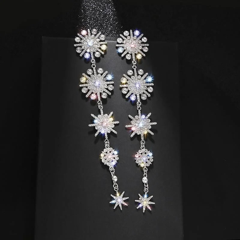 Shine Snowflake Rhinestone Drop Earrings for Women