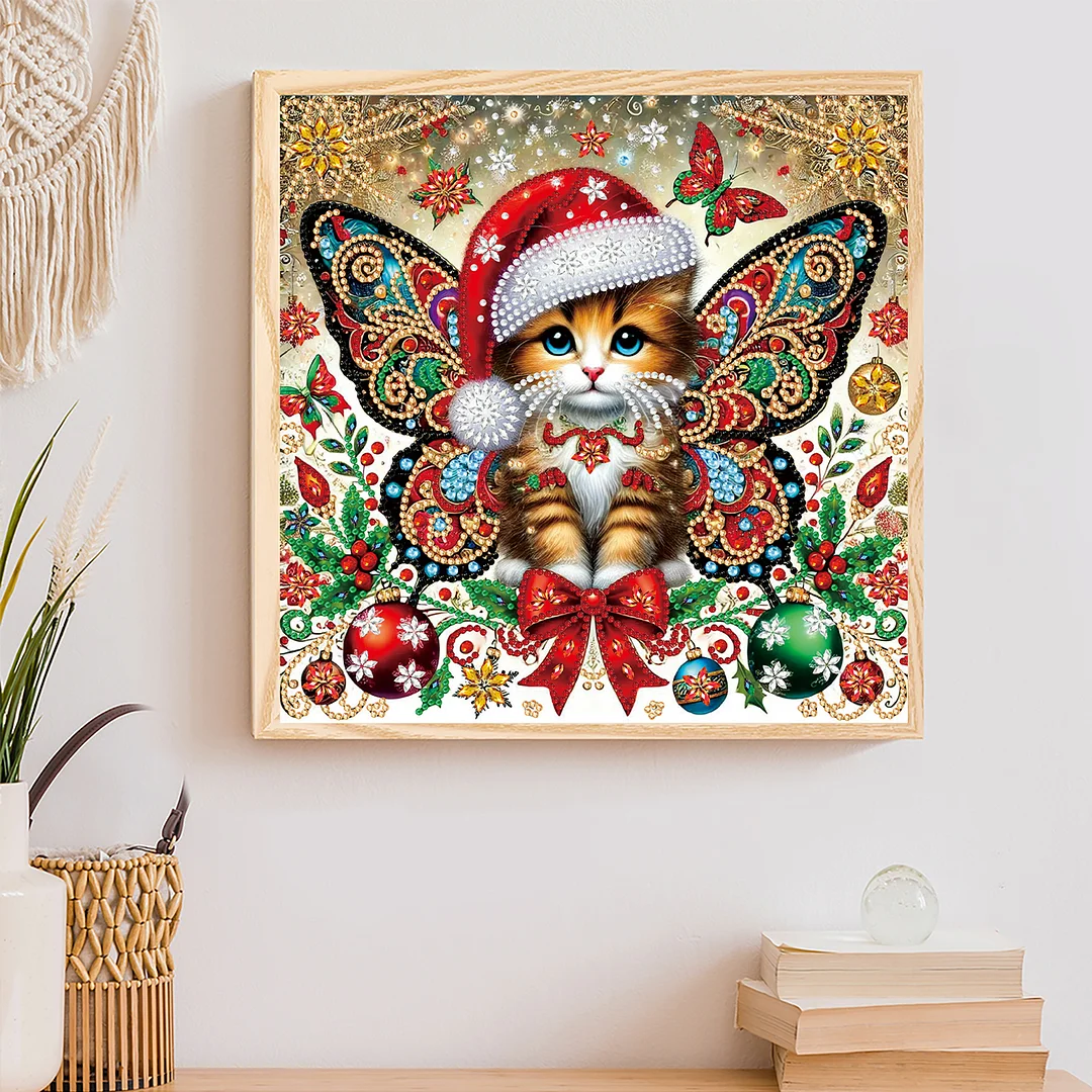 Christmas Cat - Diamond Painting - Partial Special Shaped Drill(Canvas|30*30cm)
