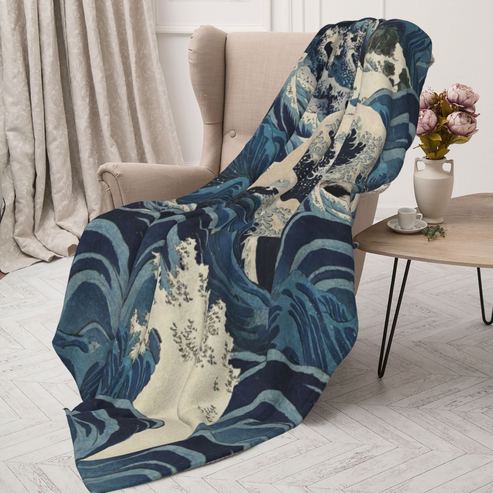 Comstylish Japanese Art Wave Pattern Blanket