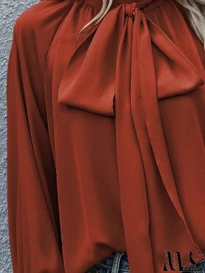 MidiSono - Tie Neck Lantern Sleeve Blouse