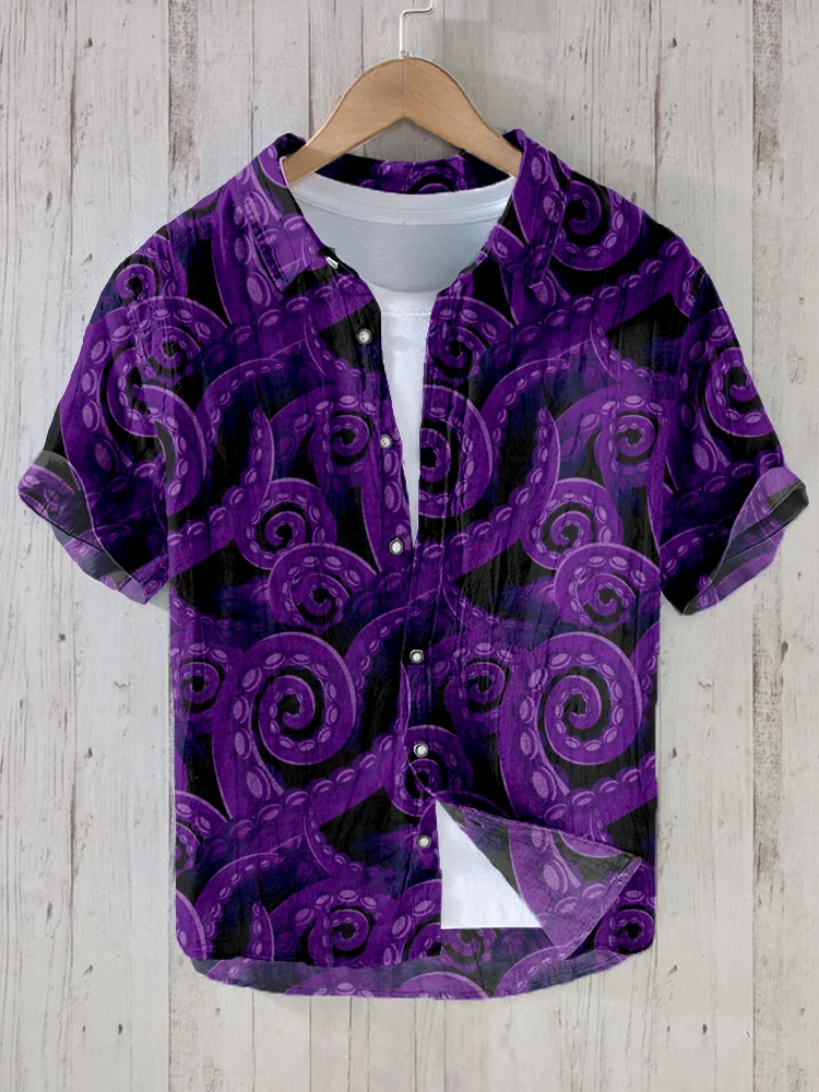 Octopus Tentacles Pattern Linen Blend Cozy Shirt