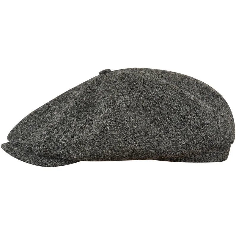 SHELBY Harris Tweed Genuine Scottish 8 Panels Newsboy PEAKED  Cap Applejack Bandit Hooligan Vintage Gangster Wool Fall Hat MID GRAY