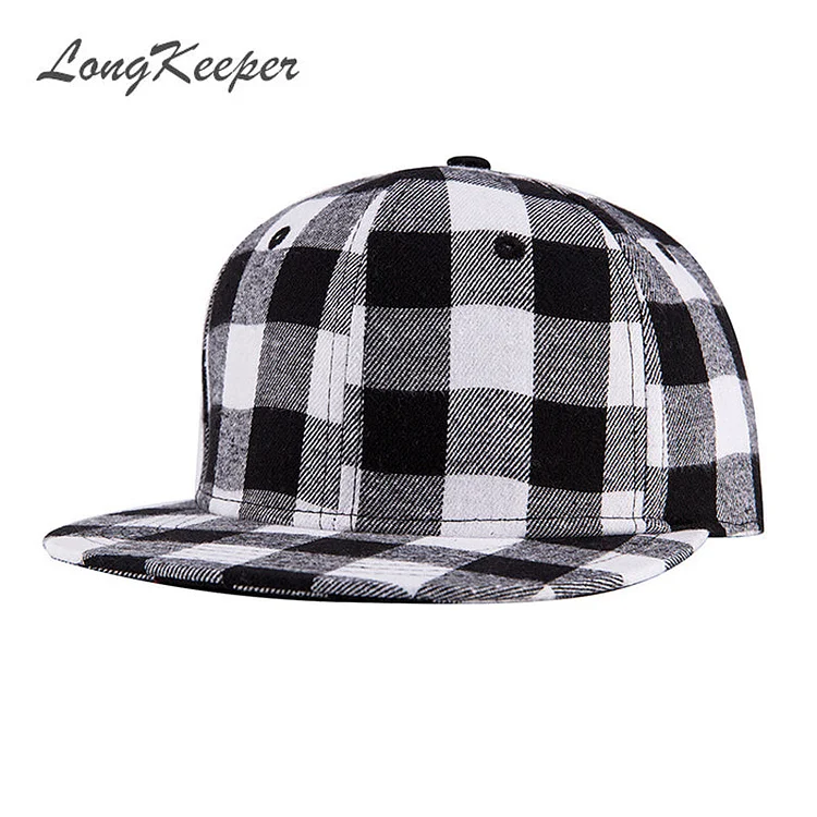 LongKeeper Cassic Black White and Red black Plaid Canvas Cot Adjustable Snapback Caps For Men Women Baseball Caps