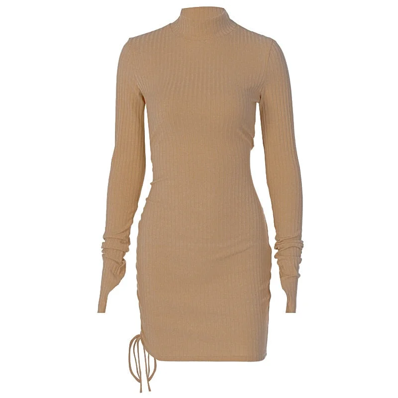 Billlnai  2023 Spring Autumn Fashion Black Long Sleeves Hoody Mini Womens Knitting Dresses Base Party Bodycon  Outfits Clothes