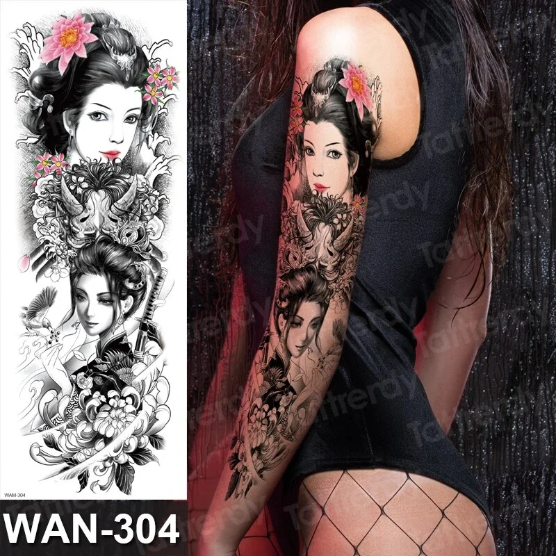 Sdrawing Size Leg Thigh Temporary Tattoo Stickers Full Arm Sleeve Wolf Carp Fox Peony Flower Fake Tattoo Sleeves Sexy Body Painting