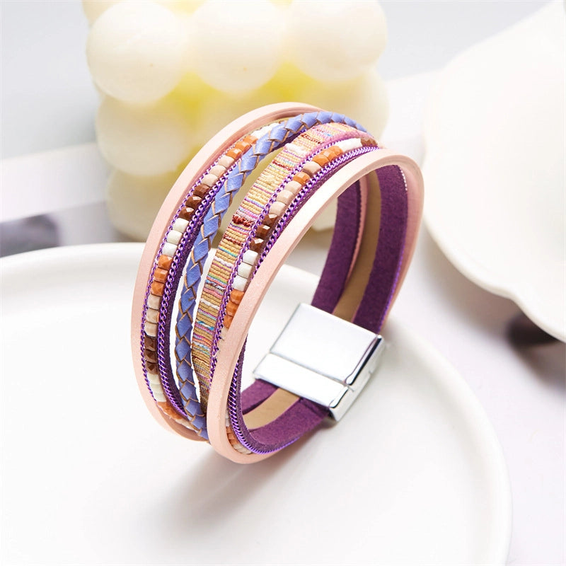 Hot New Bohemian Multi-layer Winding Bracelet Magnetic Buckle Trendy Artistic Men’s And Women’s Leather Bracelet