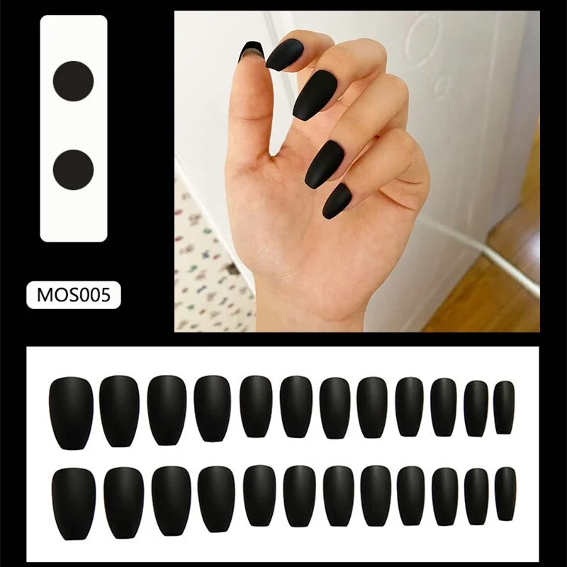 24Pcs Europe and the United State Beam ballerina fake press on nails Long Round Head Khaki matt fake nails with glue for girls-Nail Inspo