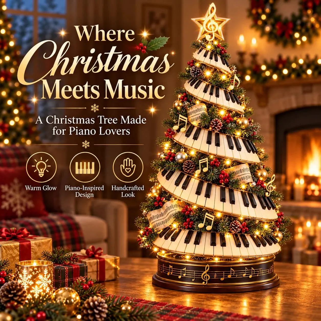 Piano Christmas Tree Light with layered keyboard branches