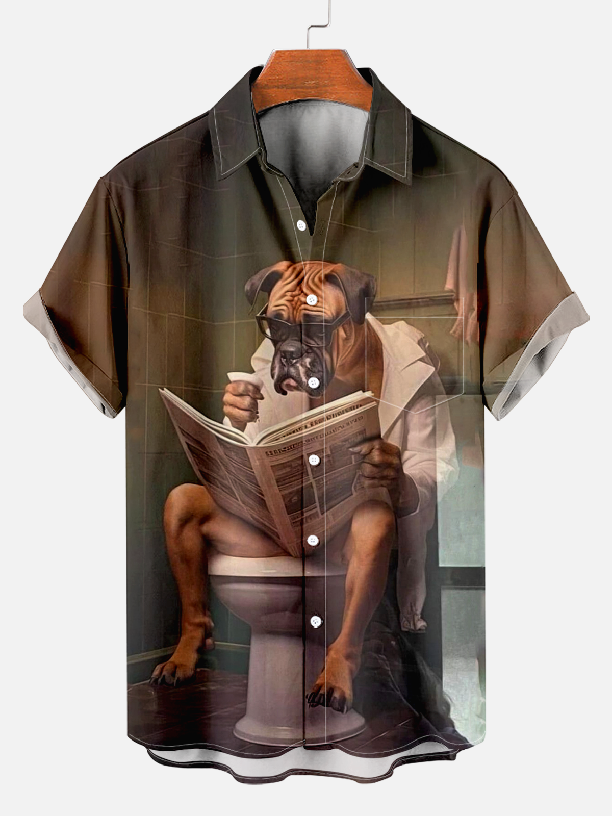 Men's Dog Reading Newspaper Print Shirt PLUSCLOTHESMAN