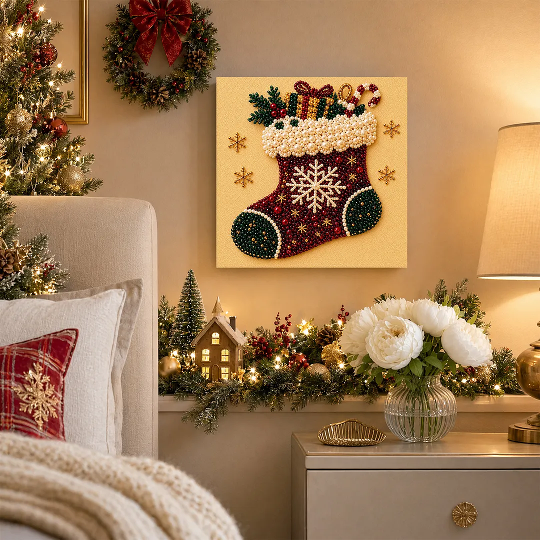 Framed Pearl Painting Kit Christmas Stocking 11.81x11.81in