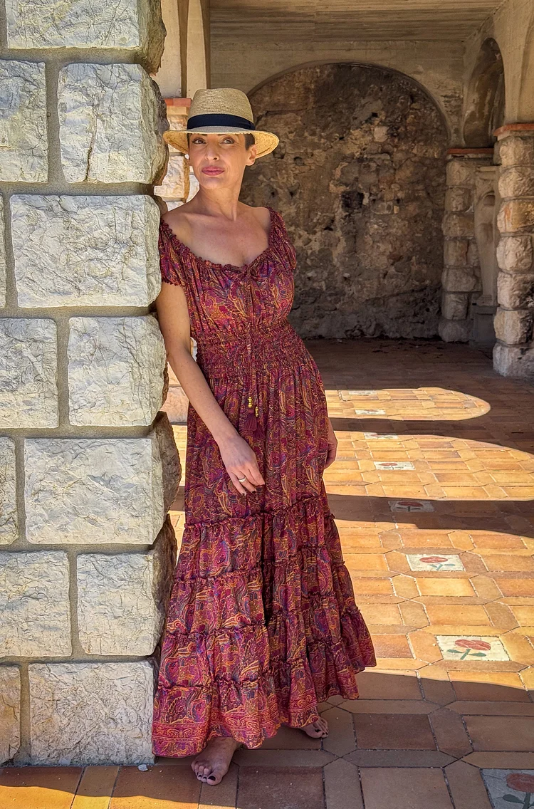 Boho Silk Dress With Off Shoulder Design And Short Sleeves Gypsy Look