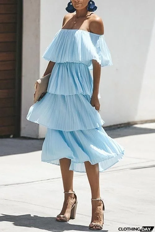 Off Shoulder Pleated Dress