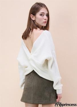 Tie Deep V Neck Pullover Knitted Sweater