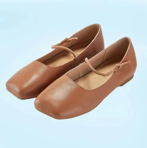 The Wide comfortable Square Toe Flat Buttery Leather Shoes