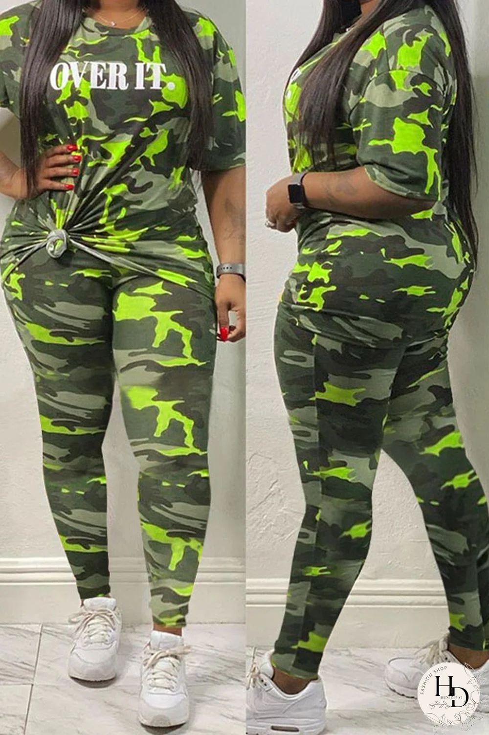 Green Casual Solid Regular Half Sleeve Two Pieces