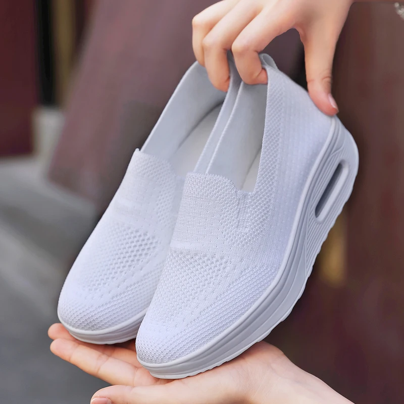 Fransikin Women Casual Shoes with Thick Soles Fashionable Sports Running Fitness Lightweight Mesh Loafers Slip in Shallow Mouth Flat Shoes