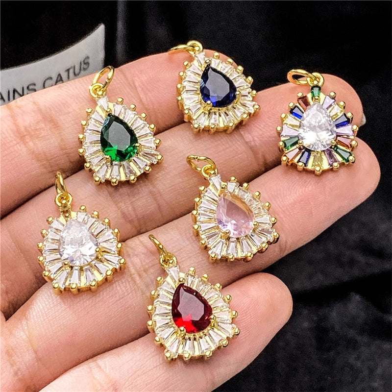 1 Piece Copper Zircon Water Droplets Pendant Jewelry Accessories