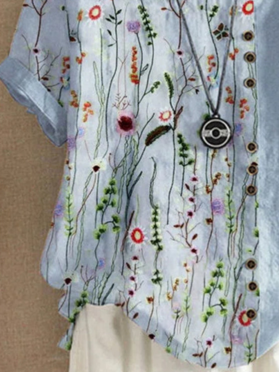 Women Short Sleeve Scoop Neck Floral Printed Tops