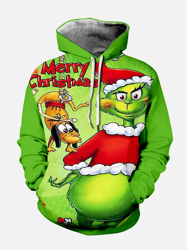 Men's Revisited Classic Christmas Character Print Hoodie PLUSCLOTHESMAN