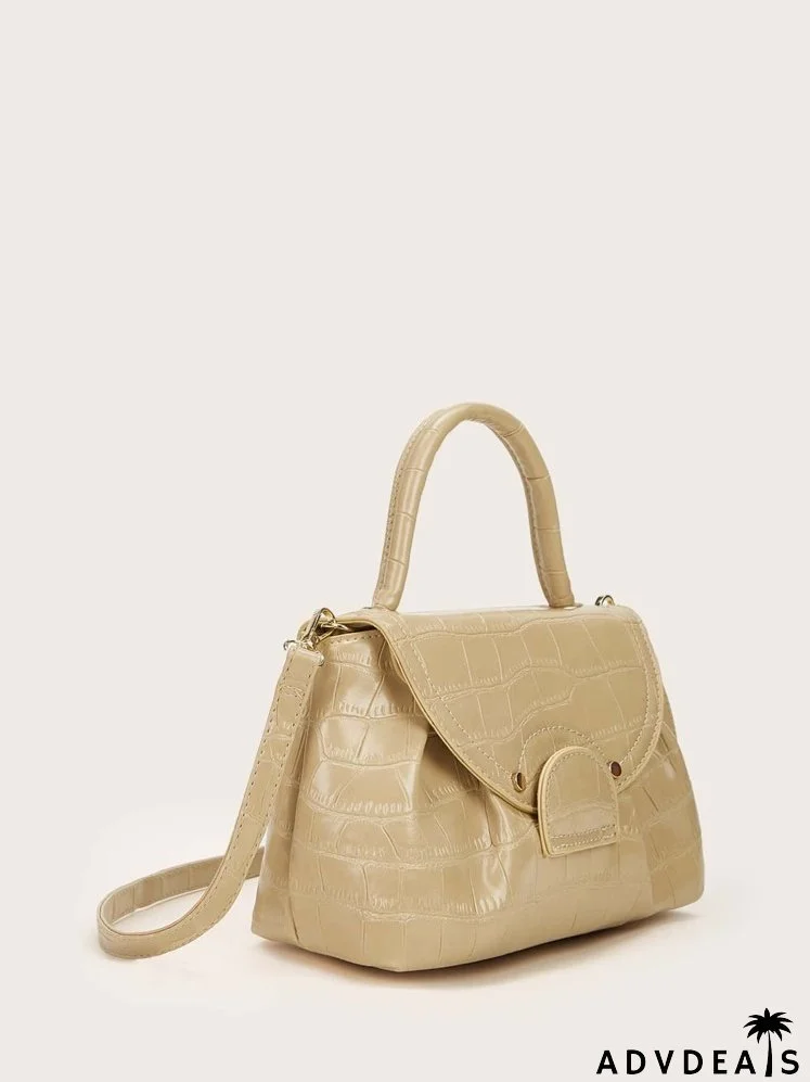 Croc Embossed Flap Satchel Bag