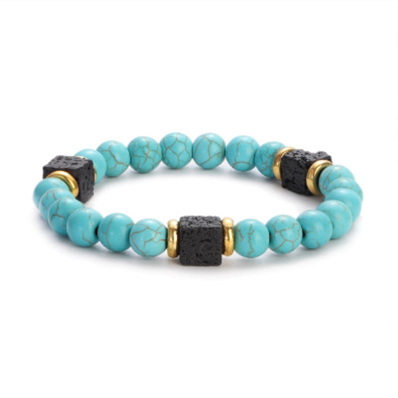 New Lava Cube Volcanic Stone Bracelet Men’s Colorful Marble Glass Beads Retro Bracelet