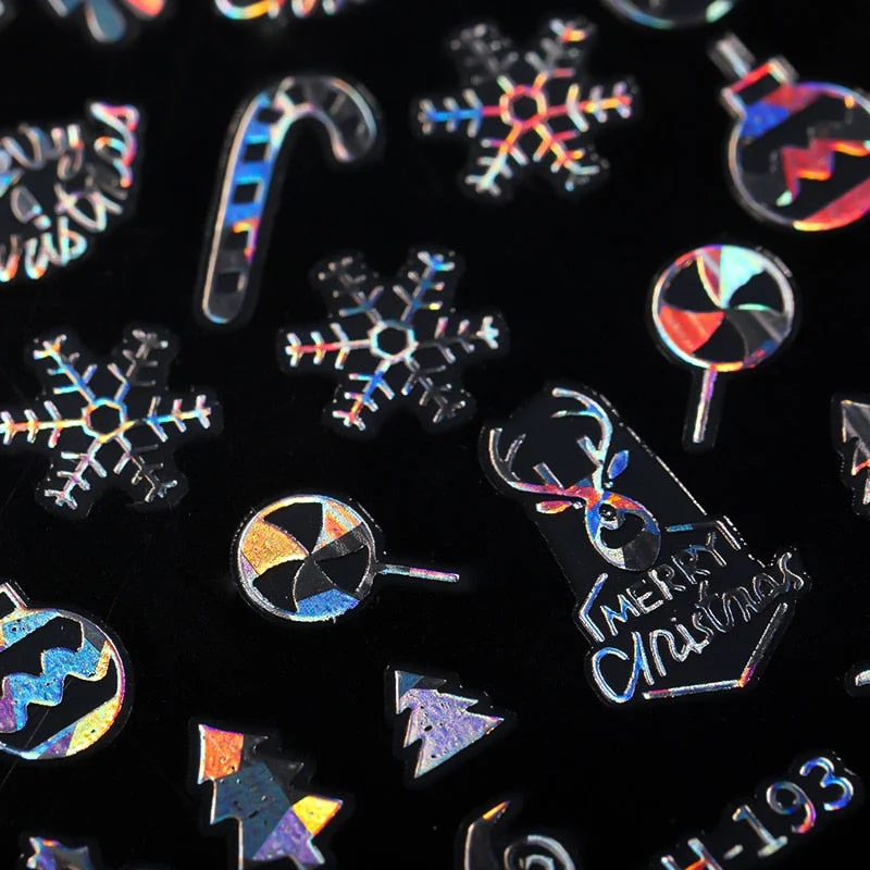 2021 NEW Christmas Slider Nail Art Water Decals Decoration Snowflake Nail Art Sticker DIY Manicures Water Transfer Foil Xmas Gif-Nail Inspo