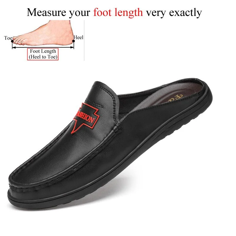 Sanzoog White Fashion Casual Leather Half Shoes For Men Slip On Mules Summer Breathable Black size 37~46