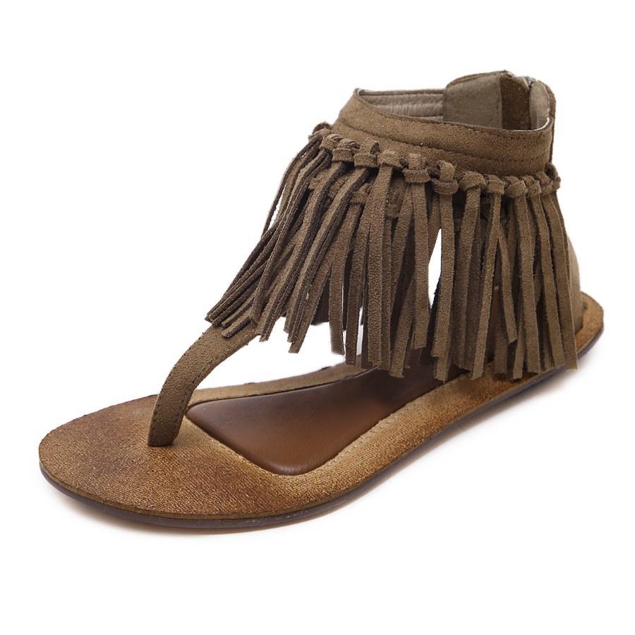 VCSHOES Tassels Slip-on Zipper Flat Sandals