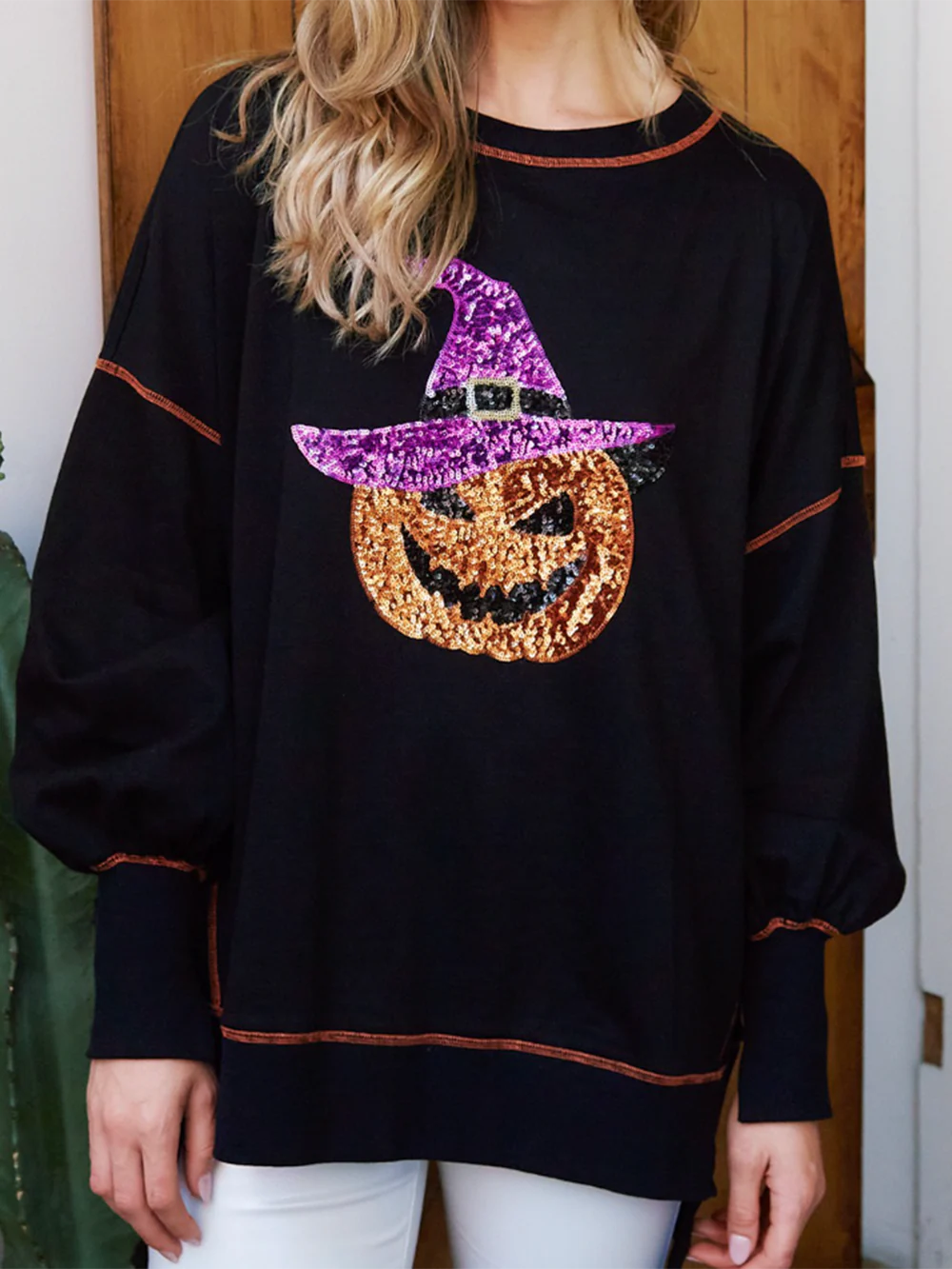 Women's Halloween Sequin Ghost Top 