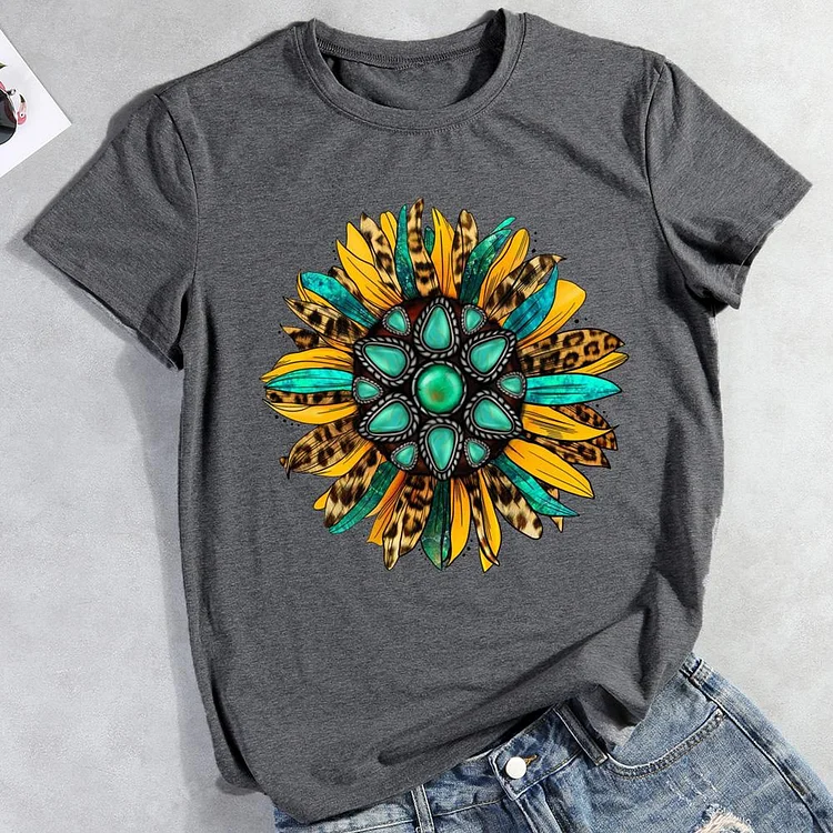 PSL - Turquoise Leopard Sunflower T-Shirt Tee -012204