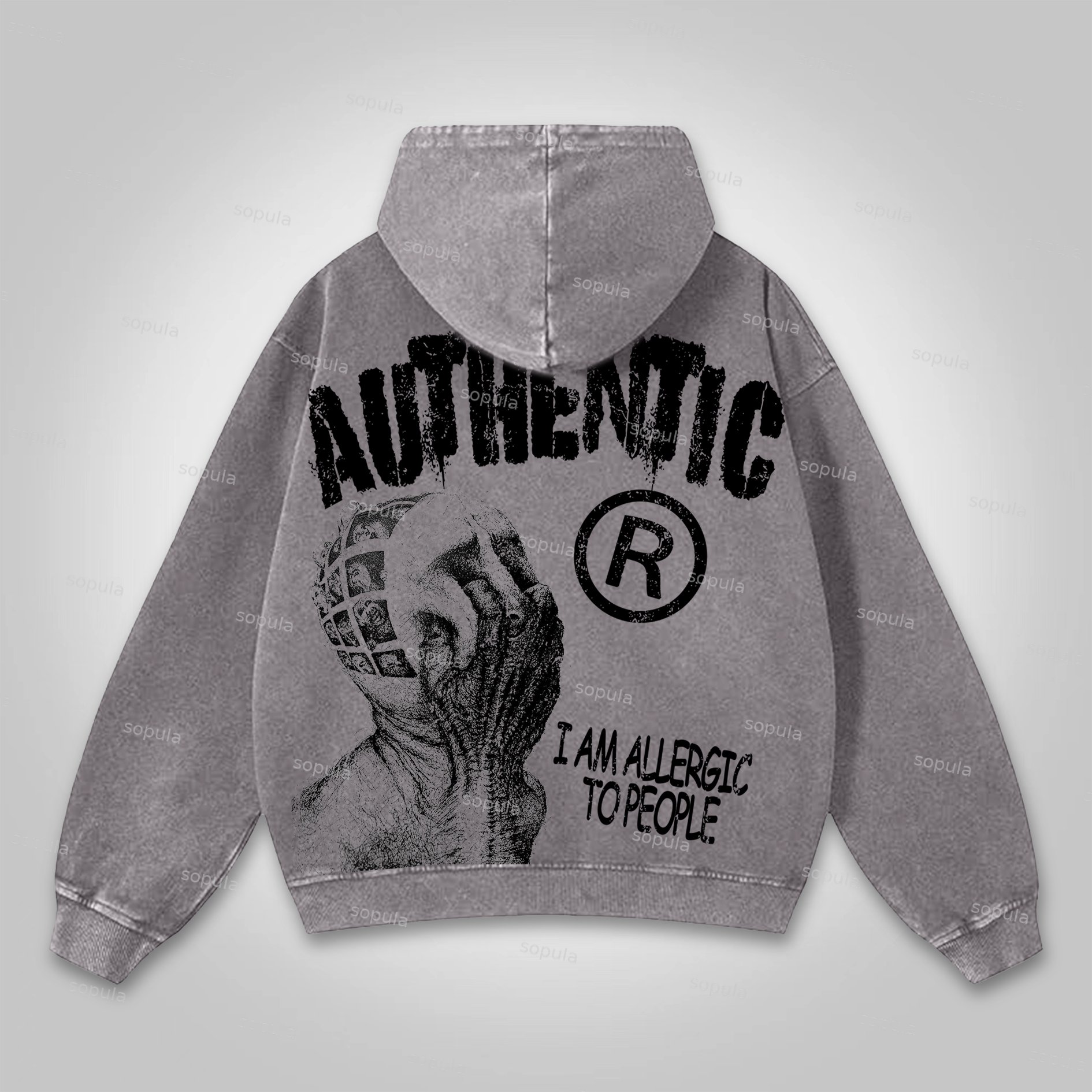 Sopula Vintage I Am Allergic To People Graphic Washed Hoodie