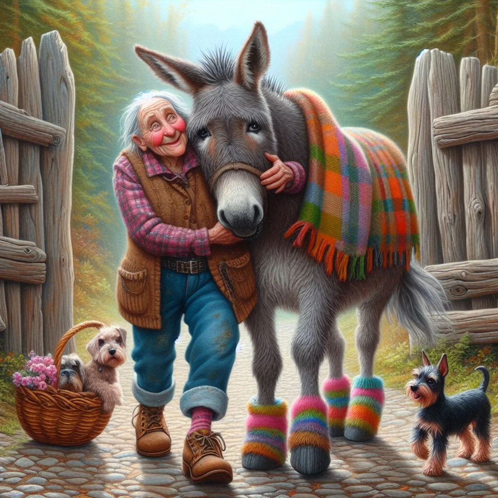 Diamond Painting - Full Round Drill - old woman&Donkey(Canvas|40*40cm)