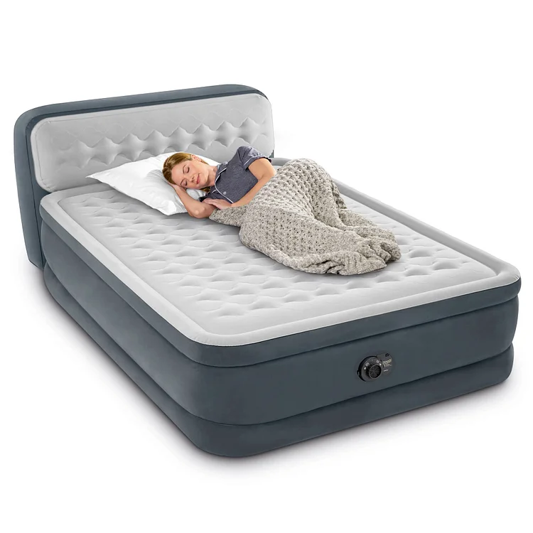 💝18 Inch Queen Sized Air Mattress Comforting Bed with Built in Electric Pump and Ultra Plush Supportive Headboard