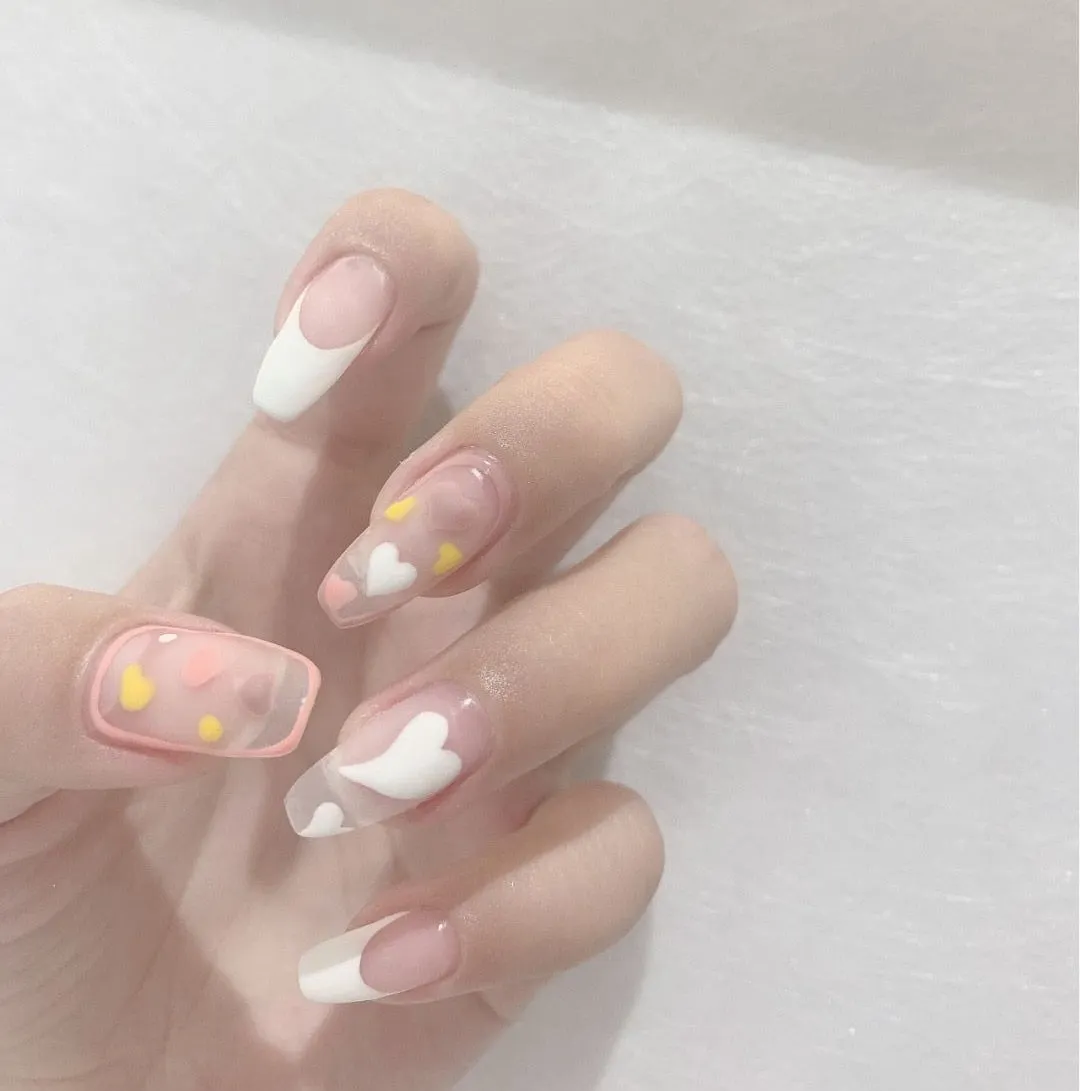 24pcs Detachable False Nails French with Black Line Fake Nails Full Cover Nail Art Tips Press on Nails with Glue Manicure Tools 515-1-Nail Inspo