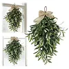 24 Inch Artificial Olive Branch Wreath Teardrop Swag Faux Greenery Hanging Pendant for Front Door Wedding Arch Window & Wall Decor