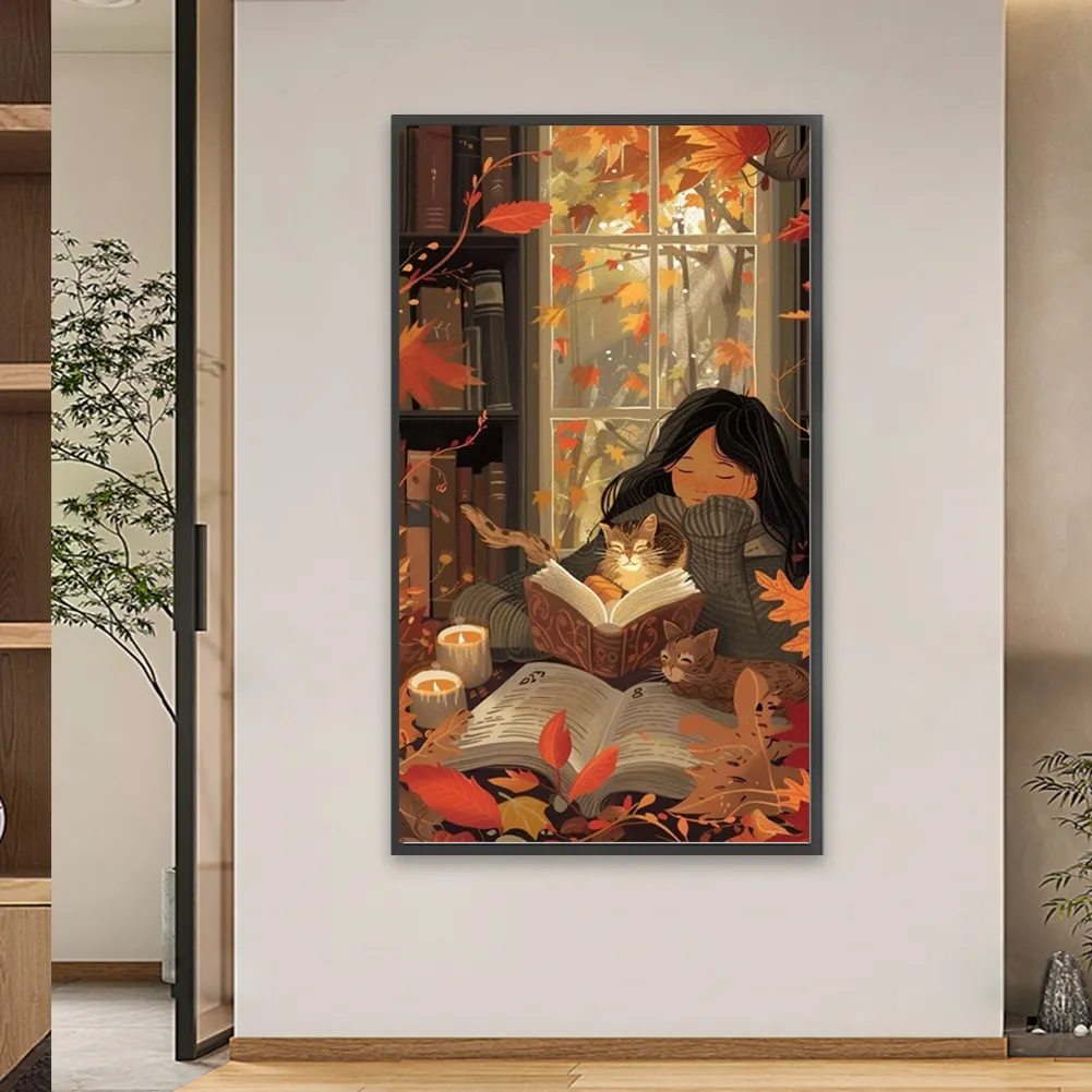 Partial AB Diamond Painting - Full Round Drill - Girl Reading(Canvas|45*75cm)