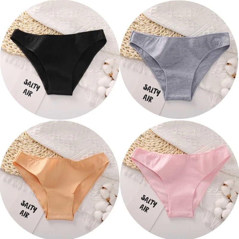 4PCS/Set Women Cotton Panties Sexy Low Waist Female Underpants Solid Elasticity Comfortable Underwear Women Panty Lingerie M-XXL