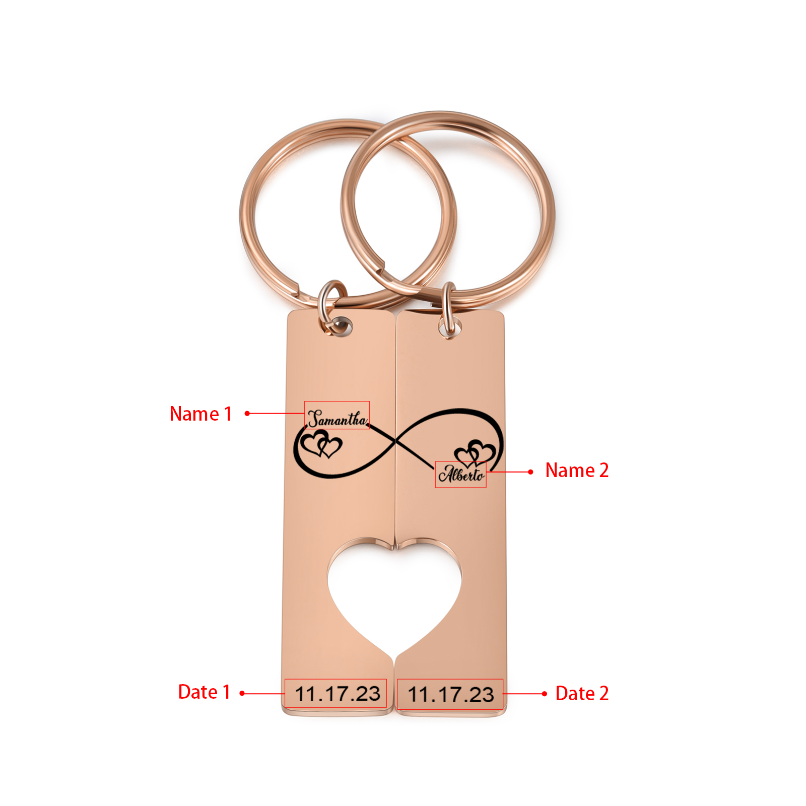 Personalised Couple Infinity Keychain Custom 2 Names & 2 Dates Keyring Heart Valentine's Day Gift for Him/Her-Jessemade AU