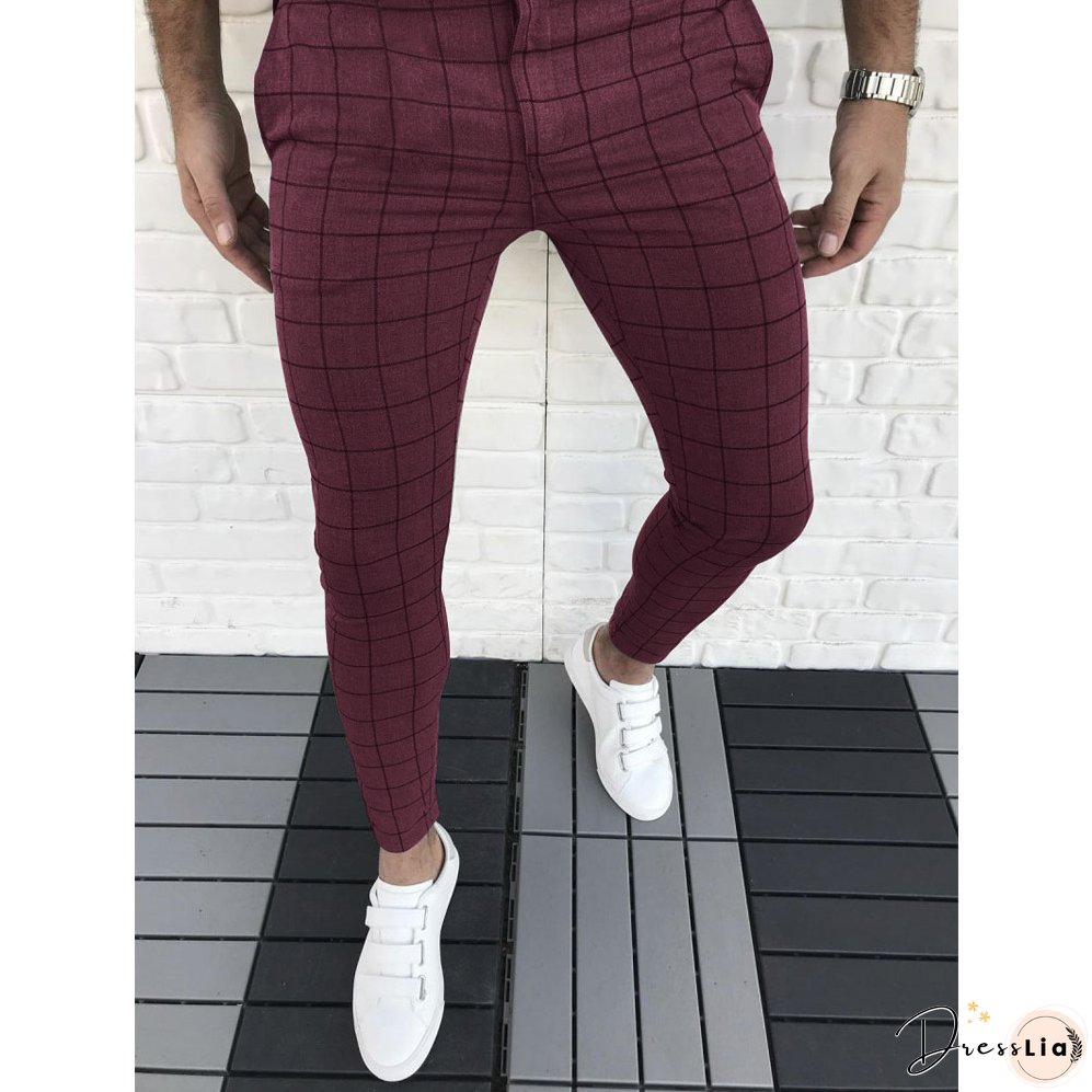 Men's Casual Plaid Pant Straight Sport Mens Pant Skinny Plaid Slim Fit Pants
