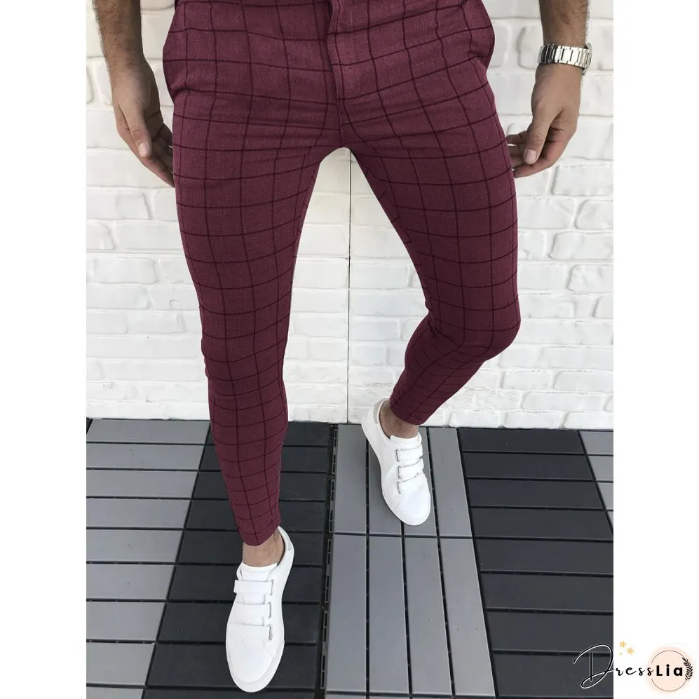 Men's Casual Plaid Pant Straight Sport Mens Pant Skinny Plaid Slim Fit Pants